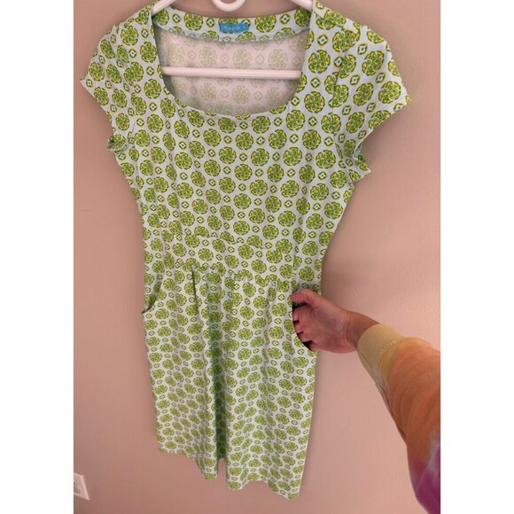 J. McLaughlin Short Sleeve Spring Catalina Cloth Dress Blue Green Print Size XS - Picture 6 of 11